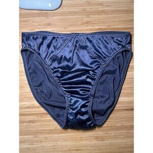 Victoria's Secret Vtg Second Skin Satin Hi Leg Bikini Panty Navy Blue Size M